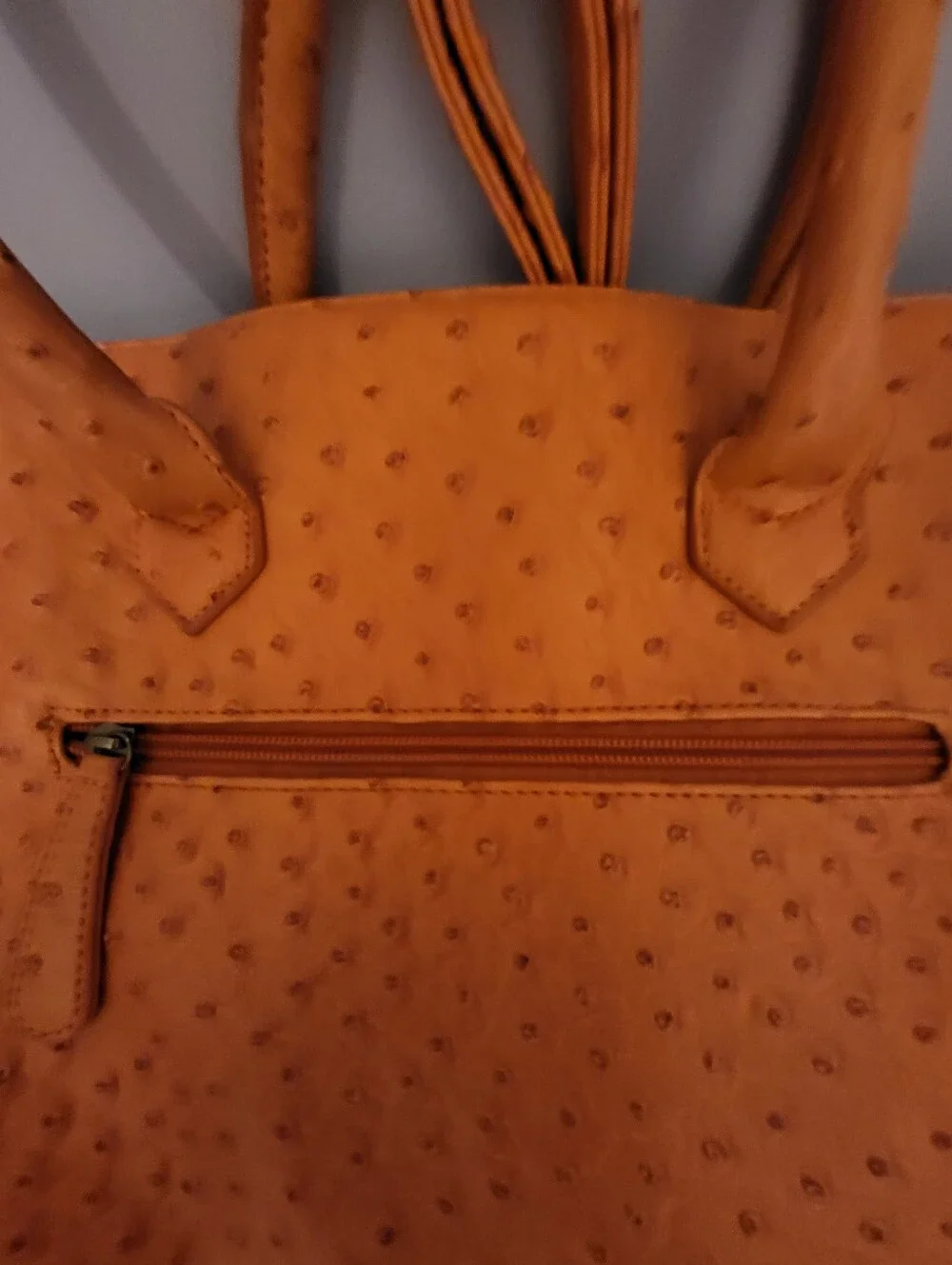 NWOT Penelope Ann 14.5x12x6  Orange Ostrich-Texture Top-Handle Tote Bag - Picture 14 of 14